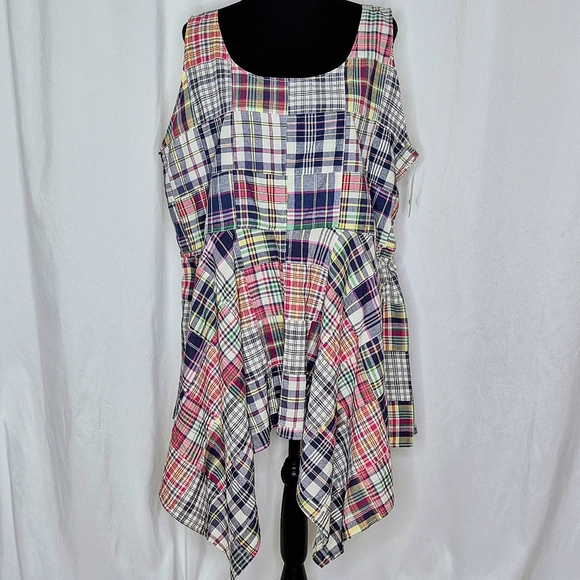 Rose-Marie Designs Patchwork Madras Plaid Sleeveless Lagenlook Tunic Top - Sz XL - Picture 1 of 10